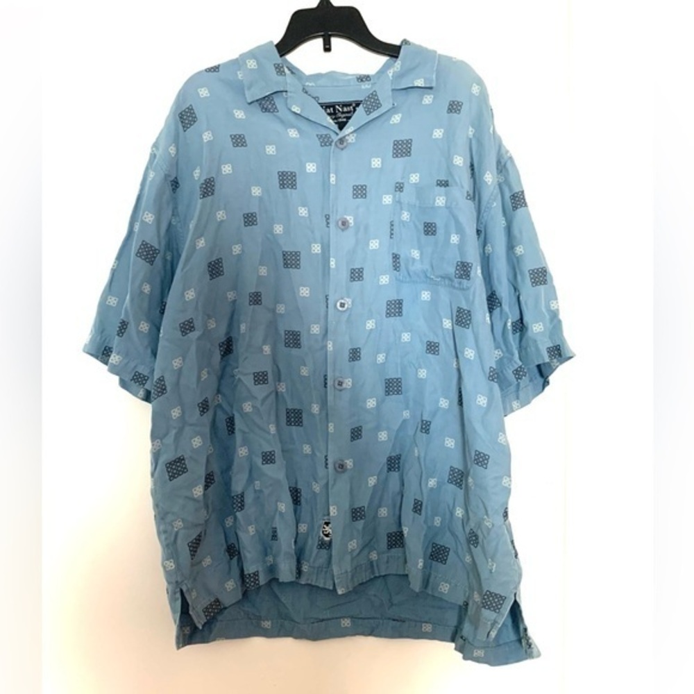 Vintage Nat Nast Luxury Originals Silk Blend Shirt Button Down Grey Blue Large